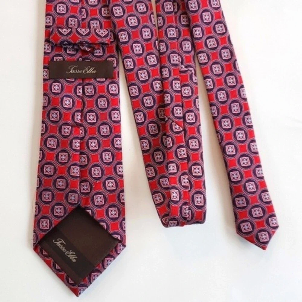 TASSO ELBA RED BLUE SILK GEOMETRIC CIRCLE MEN'S TIE 3.25 BY 58
